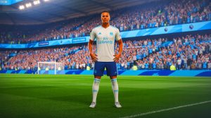Illustration de Mason Greenwood sous le maillot de l'Olympique de Marseille. Image réalisée par IA.