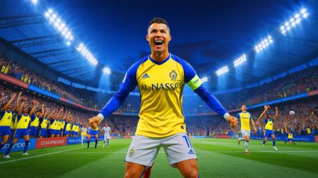 Illustration de Cristiano Ronaldo célébrant son contrat prolongé avec Al-Nassr. Image réalisée par IA.