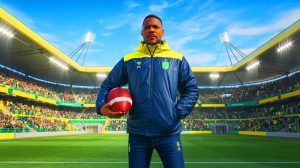 Illustration de Luis Castro, nouvel entraîneur du FC Nantes, succédant à Antoine Kombouaré. Image réalisée par IA.