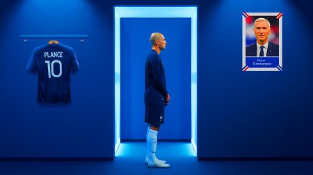 Illustration de Zinédine Zidane potentiellement à la tête de l'équipe de France. Image réalisée par IA.