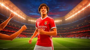 Illustration de João Félix en tenue de Benfica, symbolisant son potentiel retour au club. Image réalisée par IA.