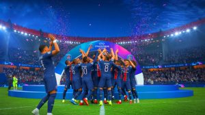 Illustration de la victoire historique du PSG en Ligue des champions et la réaction de Kylian Mbappé. Image réalisée par IA.