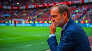 Illustration de Thomas Tuchel sous la pression des critiques en Angleterre. Image réalisée par IA.