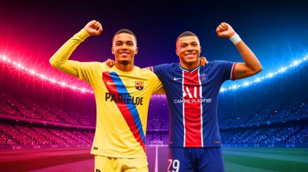 Illustration de la course au Ballon d'Or 2025 avec les favoris Kylian Mbappé, Ousmane Dembélé et Lamine Yamal. Image réalisée par IA.