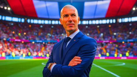 Illustration de Zinédine Zidane prenant la tête de l'équipe de France après la Coupe du Monde 2026. Image réalisée par IA.