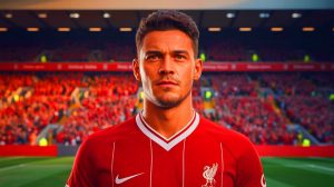 Illustration de Milos Kerkez prêt à rejoindre Liverpool. Image réalisée par IA.