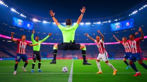 Illustration de la victoire du PSG contre l'Atlético Madrid en Coupe du Monde des Clubs. Image réalisée par IA.