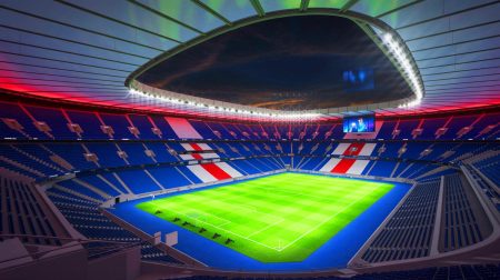 Illustration de l'intérieur du Stade de France avec ses installations emblématiques. Image réalisée par IA.