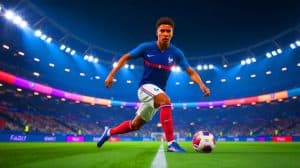 Illustration de Rayan Cherki en pleine action sur le terrain pour l'équipe de France. Image réalisée par IA.