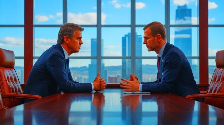 Illustration de la rencontre entre Joan Laporta et Aleksander Ceferin dans un contexte de tensions liées au fair-play financier. Image réalisée par IA.