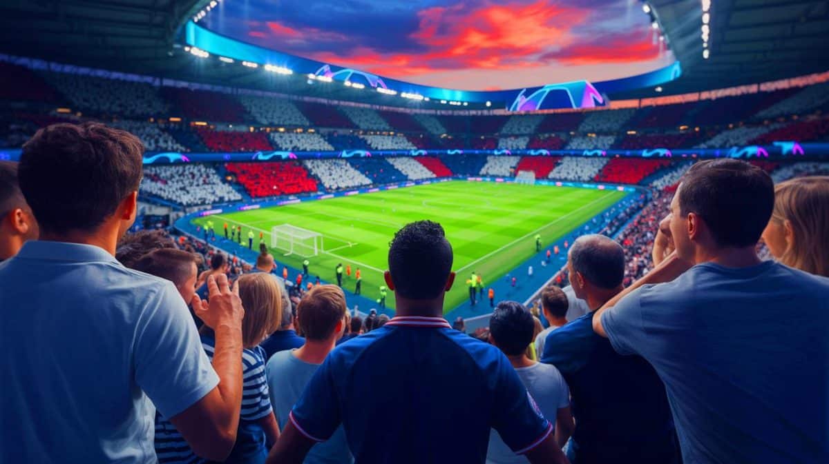 Illustration de Medhi Benatia assistant à la finale de la Ligue des Champions avec sa famille. Image réalisée par IA.