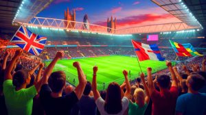 Illustration de la Coupe du Monde Féminine 2035 au Royaume-Uni. Image réalisée par IA.