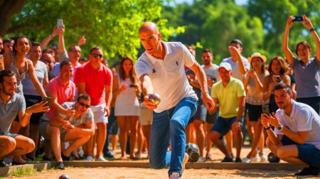 Illustration de Zinédine Zidane lors du tournoi de pétanque à Vitrolles. Image réalisée par IA.