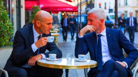 Illustration de Zinédine Zidane pressenti pour succéder à Didier Deschamps à la tête de l'équipe de France. Image réalisée par IA.