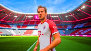 Illustration de Harry Kane en tant que joueur du Bayern Munich, générée par intelligence artificielle.
