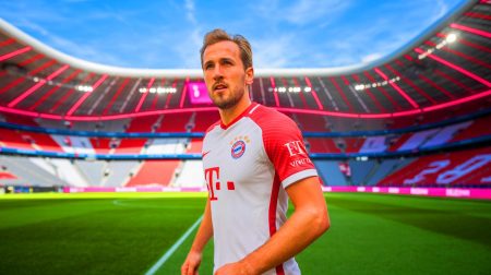 Illustration de Harry Kane en tant que joueur du Bayern Munich, générée par intelligence artificielle.