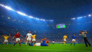 Illustration de l'incident du coup de tête de Zidane à Materazzi lors de la finale de la Coupe du Monde 2006, générée par intelligence artificielle.