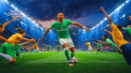 Illustration de Pierre-Emerick Aubameyang dans le maillot de l'AS Saint-Étienne, générée par intelligence artificielle.