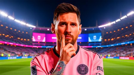 Illustration de Lionel Messi en discussion concernant son avenir footballistique avec l'Inter Miami. Image réalisée par IA.