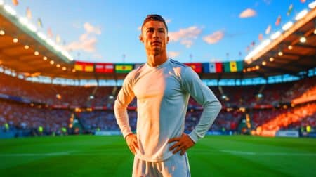 Illustration de Cristiano Ronaldo envisagé par des clubs exotiques pour un transfert. Image réalisée par IA.