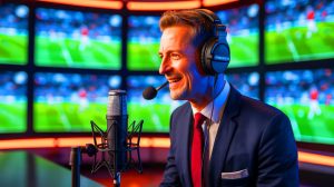 Illustration de la profession de commentateur de football, générée par intelligence artificielle.