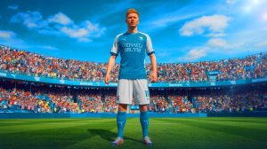 Illustration de Kevin De Bruyne rejoignant Naples, générée par intelligence artificielle.