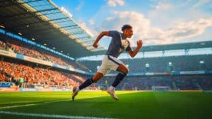 Illustration de Gabriel Silva atteignant une vitesse record sur le terrain, générée par intelligence artificielle.