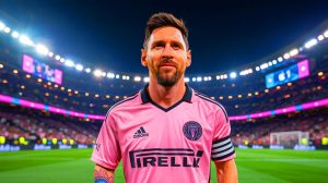 Illustration de Lionel Messi à l'Inter Miami avec un salaire record en MLS, générée par intelligence artificielle.