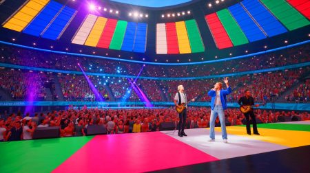 Illustration de la cérémonie d'ouverture de l'Euro 2024 en Allemagne avec la chanteuse Leony et le groupe OneRepublic. Image réalisée par IA.