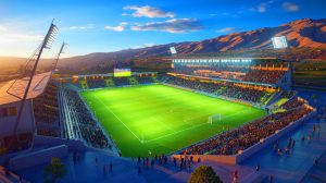 Illustration de l'impressionnant stade municipal d'El Alto à 4 150 mètres d'altitude, générée par intelligence artificielle.