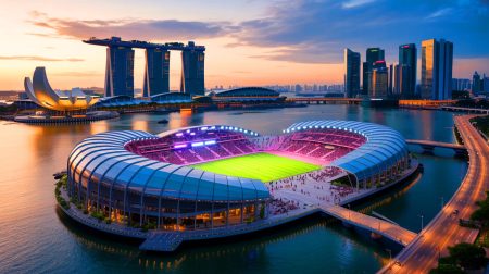 «On joue sur l’eau» : ce stade flottant de Singapour choque le monde entier, un bijou architectural qui défie la gravité et hypnotise les fans Illustration de « The Float », le stade flottant innovant de Singapour, générée par intelligence artificielle.