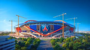 Illustration de la future construction d'un stade pour le PSG à Massy. Image réalisée par IA.