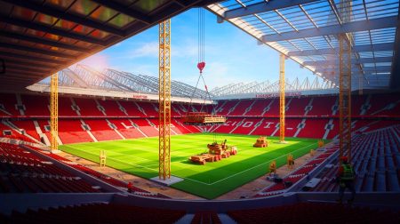 Un stade titanesque de 100 000 places à Manchester : découvrez ce projet monumental qui promet de transformer à jamais l’expérience sportive européenne Illustration de la construction du nouveau stade de 100 000 places de Manchester United. Image réalisée par IA.