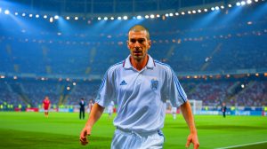 Illustration de Zinedine Zidane donnant un coup de tête à Marco Materazzi lors de la finale de la Coupe du monde 2006, générée par intelligence artificielle.