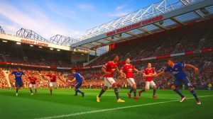 Illustration de l'affrontement entre Manchester United et Arsenal à Old Trafford pour l'ouverture de la saison de Premier League.