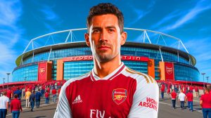 Illustration de Piero Hincapie portant le maillot d'Arsenal après son transfert depuis le Bayer Leverkusen.