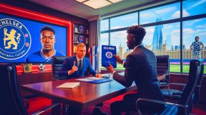 Illustration de l'intérêt de Chelsea pour l'attaquant Randal Kolo Muani du Paris Saint-Germain.