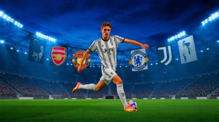Illustration de Kenan Yildiz, jeune attaquant de la Juventus, convoité par les clubs anglais de Premier League.