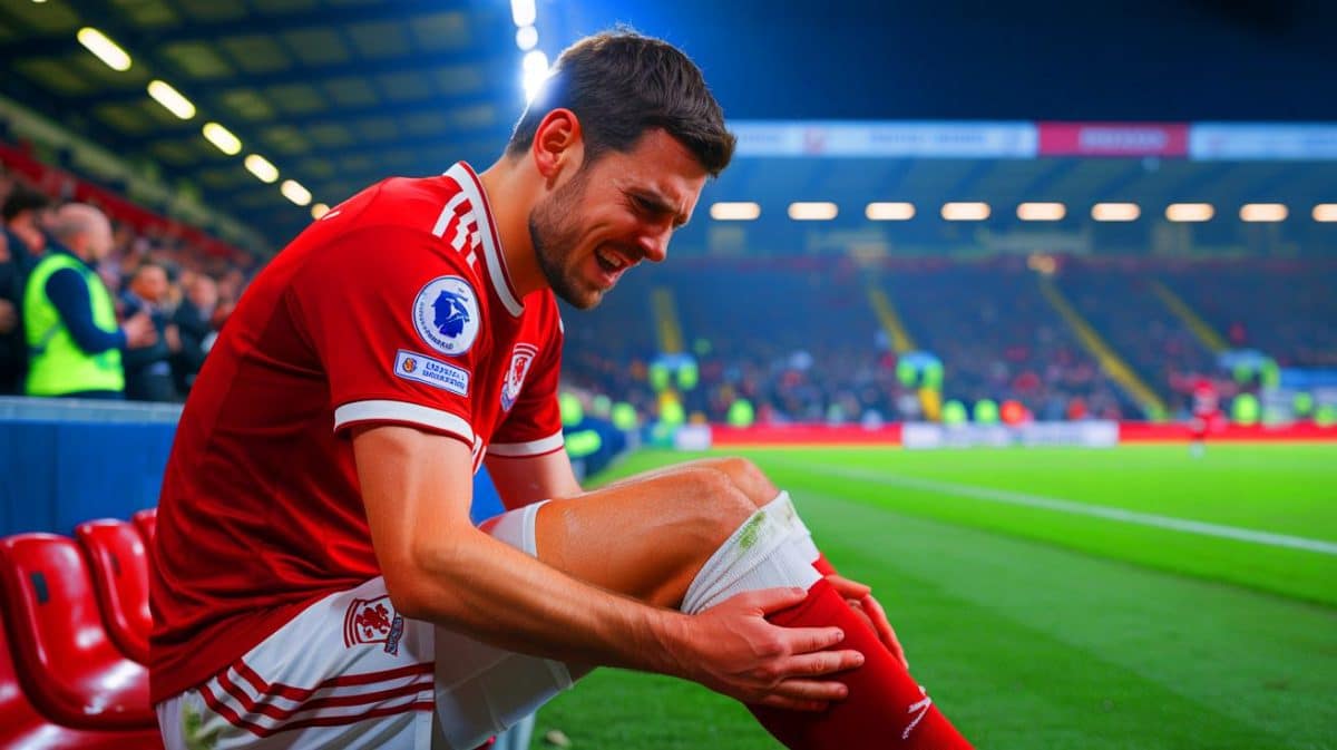 Illustration de George Edmundson quittant le terrain après sa blessure lors du match contre Stoke City.
